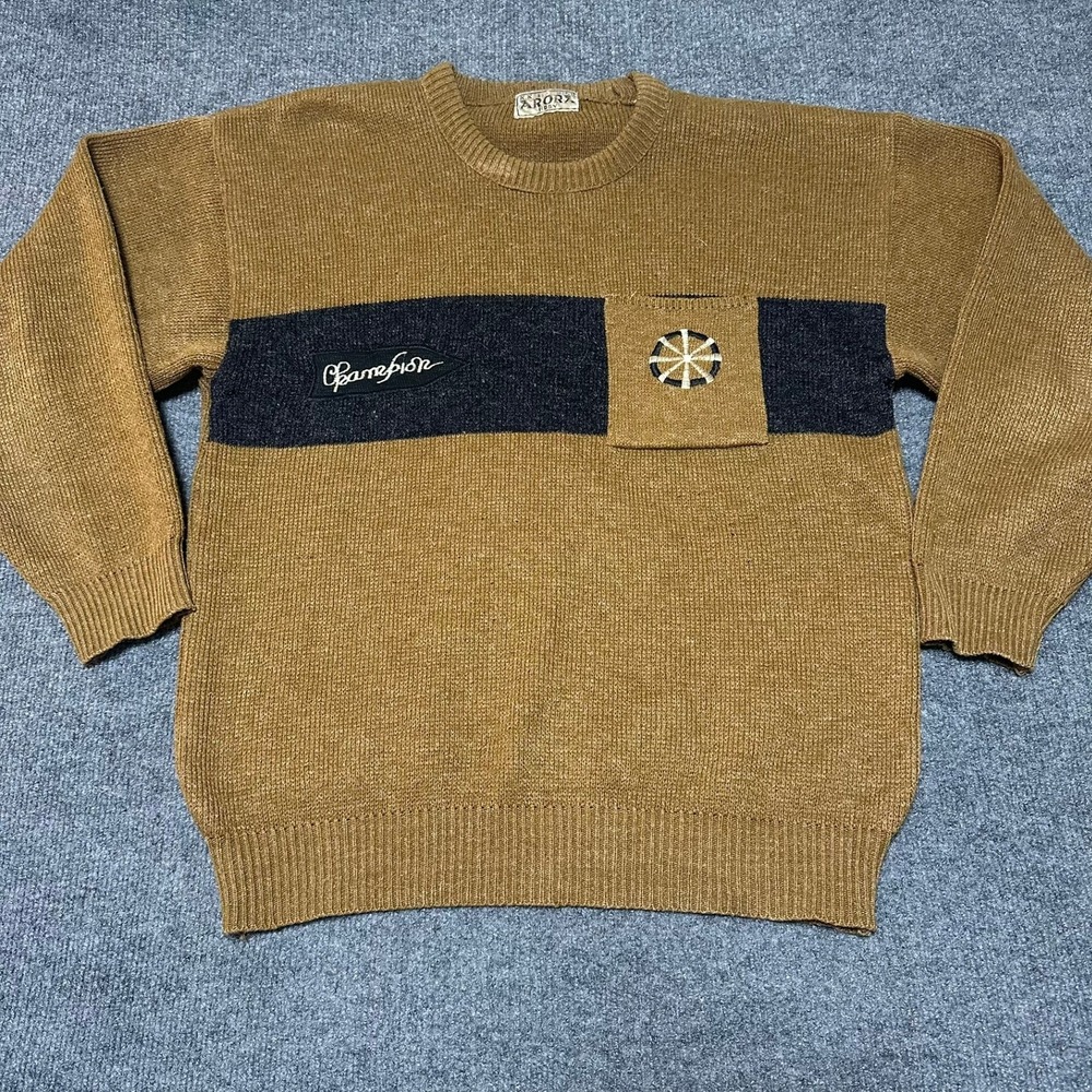 Vintage Arora Hosy Brown Crewneck Sweater Champion Patch Size 38 Retro Knit